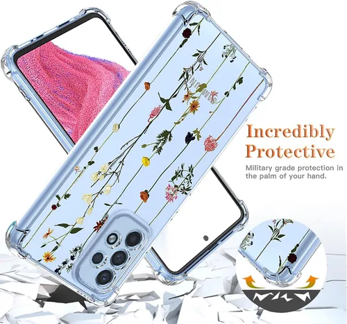Vista 7 de Funda para Galaxy A53 5G, Samsung A53 5G SM-A536U con protector de pantalla, funda transparente con patrones de jardín de flores, funda protectora