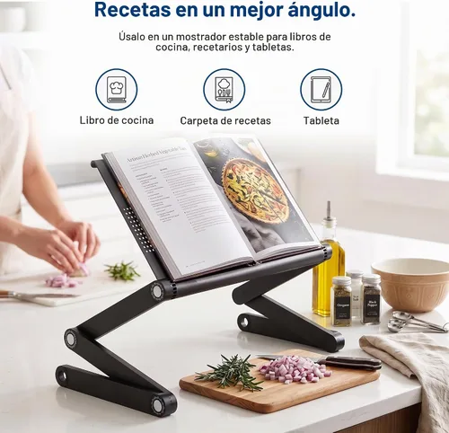 Vista 7 de Escritorio portátil y ajustable, ideal para libros. ergonómico. Color Plata