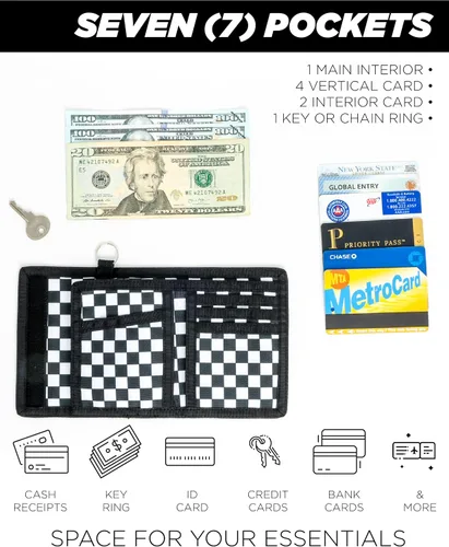 Vista 5 de Fydelity Billetera con bloqueo RFID de los años 80, cartera de protección de datos para tarjetas y dinero en efectivo, billetera plegable con gancho