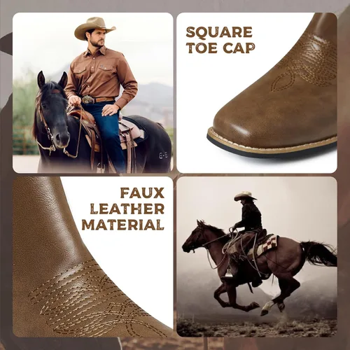 Vista 3 de Botas vaqueras para hombre, botas Chelsea con punta cuadrada, impermeables, clásicas, elásticas, sin cordones, botas de tobillo Chukka casuales