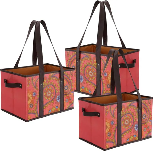 Vista 2 de Foraineam Juego de bolsas reutilizables para comestibles, bolsas de compras plegables y resistentes con fondo reforzado