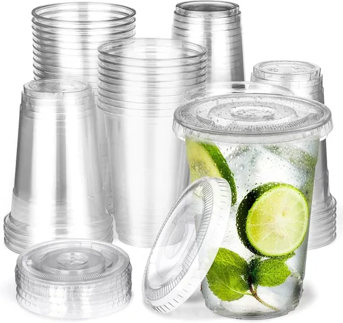 Vista 10 de Paquete de 30 vasos de plástico transparente de 32 onzas con tapas, vasos transparentes desechables de gran tamaño, popote de cubierta plana 32oz 30