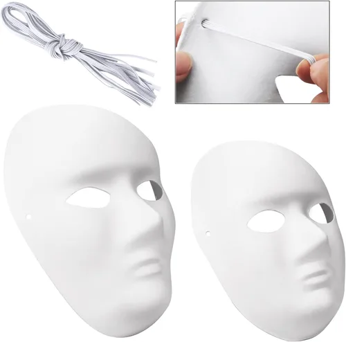 Vista 3 de Heatoe Paquete de 10 máscaras de papel blanco para hombres y mujeres con 10 cuerdas atadas máscara facial completa en blanco máscara de papel