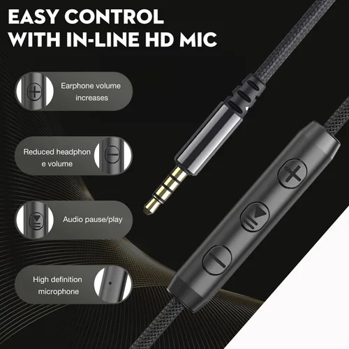 Vista 4 de Bywulanda - Auriculares con cable con micrófono y control de volumen, auriculares de diadema con cable, ligeros, plegables, con cable, estéreo