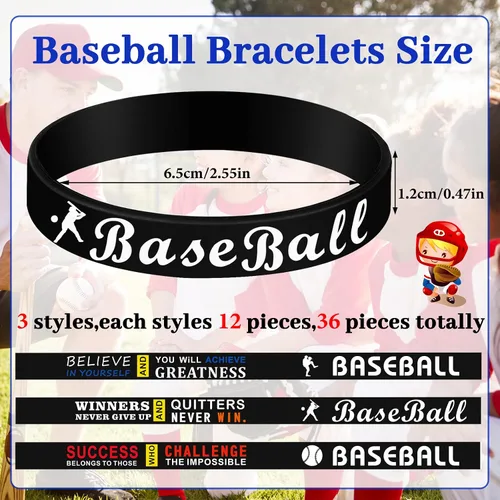 Vista 2 de Deekin 36 pulseras de silicona motivacionales de béisbol, regalos de fiesta de béisbol, premios deportivos, suministros de fiesta de cumpleaños
