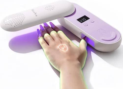 Vista 9 de MelodySusie P-PLUS20F - Lámpara de uñas compacta inalámbrica con innovador panel giratorio y diseño de protección UV, la luz UV recargable cura Rosa