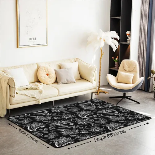Vista 2 de Feelyou Tapete de jacquard para interiores para niños y niñas, 3 x 5, patrón floral, alfombra de sala de estar, alfombra de decoración floral ultra