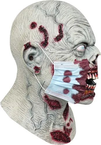 Vista 6 de Máscara de zombi aterradora de Halloween, máscara doble de sangre