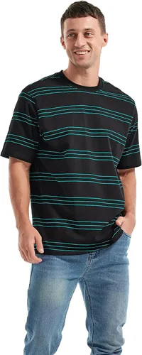Vista 3 de KLIEGOU Camiseta a rayas con cuello redondo y ajuste holgado para hombre