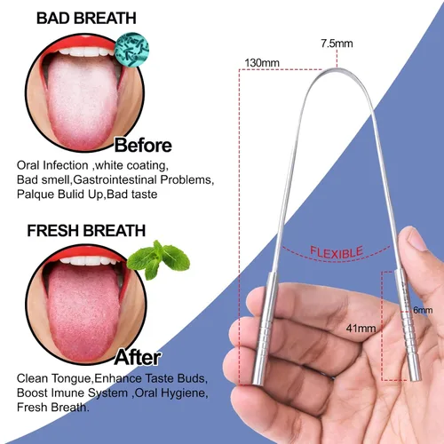 Vista 2 de Arsh - Raspador de lengua para adultos, limpiador de lengua de acero inoxidable para cuidado bucal e higiene, limpiador de lengua para hombres