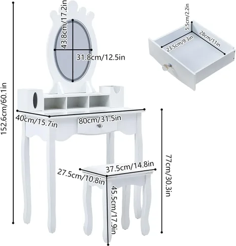 Vista 7 de Juego de mesa de tocador de maquillaje con taburete con cajones, espejo iluminado regulable con luz de control de voz y táctil, tocador