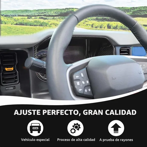 Vista 4 de RAZPOY Cubierta para tablero de instrumentos Bronco, cubierta de tablero de control central compatible con accesorios interiores de fibra de carbono