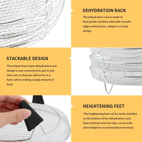 Vista 6 de Accesorios para freidora de aire, estantes de deshidratación apilables de 3 capas, bandeja de acero inoxidable para freidora de aire, estante