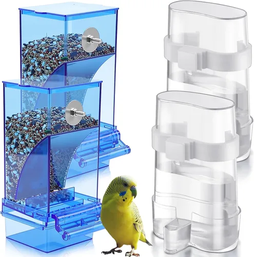 Vista 9 de Yaomiao 4 unidades de comederos para pájaros pequeños sin ensuciar, dispensador automático de agua para periquitos, alimentador de codornices
