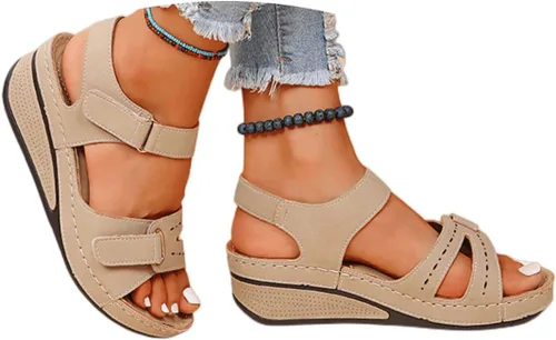 Vista 10 de Sandalias ortopédicas para mujer, con soporte para el arco, para caminar, cómodas sandalias ortopédicas de verano con correa trasera