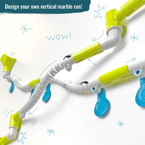 Vista 2 de Paquete de expansión de esquina flexible Gecko Run Marble Run de Thames & Kosmos – Truco extra para el conjunto de inicio de Marble Run vertical