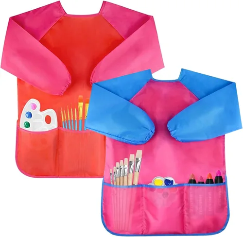 Vista 11 de Bassion Kids Art Smock, Toddlers Painting Aprons Colorful Waterproof Children Artist Smock Age 2-8 Years Gifts