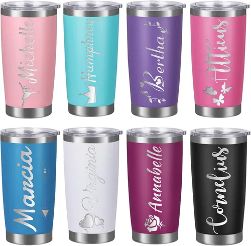 Vista 3 de Vasos personalizados con nombres, tapas y pajitas, tazas de viaje grabadas con láser personalizadas de 20 onzas, vasos aislados personalizados
