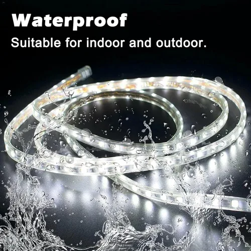 Vista 2 de Kit de tira de luz LED de 20 pies, impermeable, 6000 K, luz blanca diurna, 110 V, LED SMD 2835 flexible, fuente de alimentación con certificación