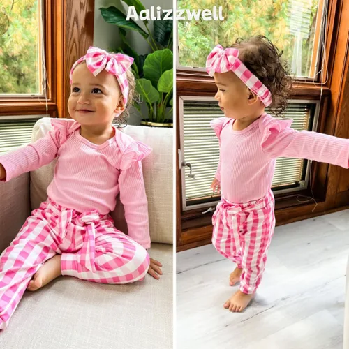 Vista 2 de Aalizzwell Conjunto de mameluco acanalado para bebé recién nacido prematuro para otoño e invierno