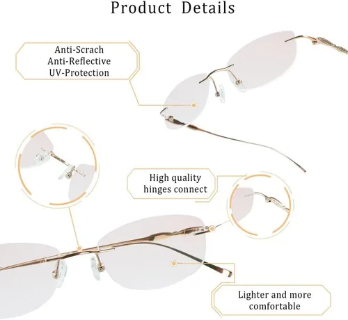 Vista 67 de LifeArt Pure Titanium Frame Glasses/Blue Light Blocking Reading Glasses, Reduce Eyestrain, Stylish for Men and Women 3033_(champán Clear)