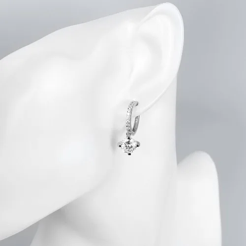 Vista 5 de Aretes de gancho de cristal vidriante de plata y oro de 18 quilates