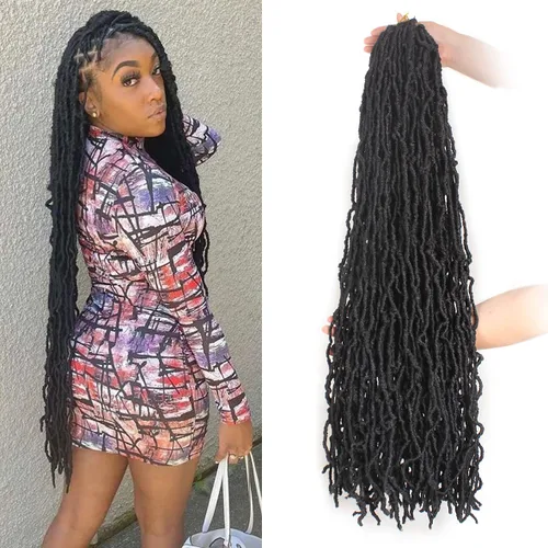 Vista 8 de Leeven Nuevas Trenzas de Ganchillo de Cabello con Locs Falsos Suaves de 24 Pulgadas de Largo Locs de Diosa Desgastados 6 Paquetes Negro Natural