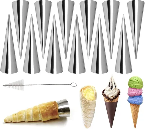 Vista 9 de Joyeee Juego de 16 moldes de tubos de cannoli, con tubos antiadherentes de 4.7 pulgadas, grande, bolsa de tuberías reutilizables, cepillo y puntas