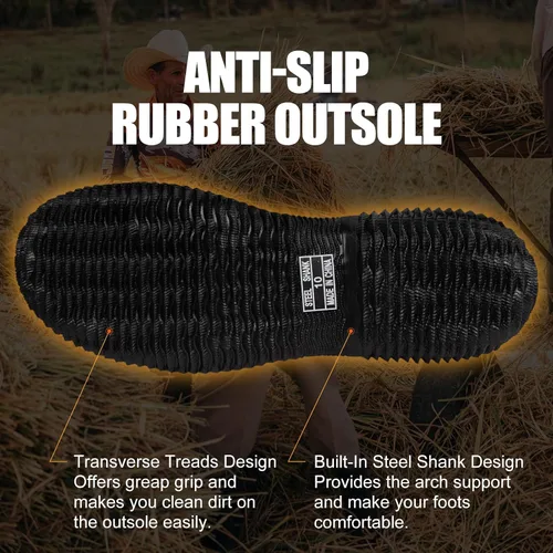 Vista 5 de Botas de goma para hombre con vástago de acero, botas de lluvia aisladas de neopreno de 0.236 pulgadas, botas de trabajo de goma impermeables a