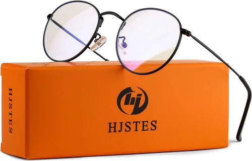 Vista 4 de HJSTES - Gafas redondas con filtro de luz azul para hombres y mujeres, estilo retro, con lente transparente y marco metálico