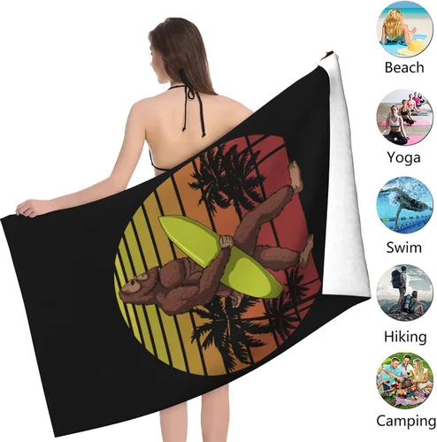 Vista 2 de Bigfoot Holding a Surf Board - Toalla de playa de microfibra de 32 x 52 pulgadas, toallas de baño grandes para niños y adultos, toalla absorbente