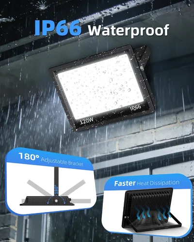 Vista 7 de Luz de inundación LED de 120 W para exteriores con enchufe, luces de seguridad superbrillantes de 14400 lm con cable, luz de trabajo LED impermeable