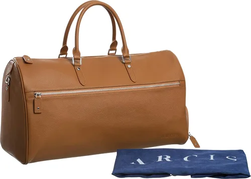 Vista 9 de Bolsa de viaje de piel auténtica con compartimento para zapatos, bolsa de fin de semananoche, bolsa de mano, Marrón