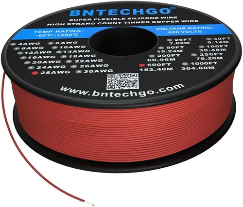 Vista 8 de BNTECHGO Carrete de alambre de silicona de calibre 28 rojo 250 pies Flexible 28 AWG alambre de cobre estañado trenzado