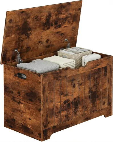 Vista 3 de HomGarden Moderno baúl de almacenamiento de madera, baúl de banco de 30 pulgadas con tapa superior abatible y 2 bisagras de seguridad, organizador