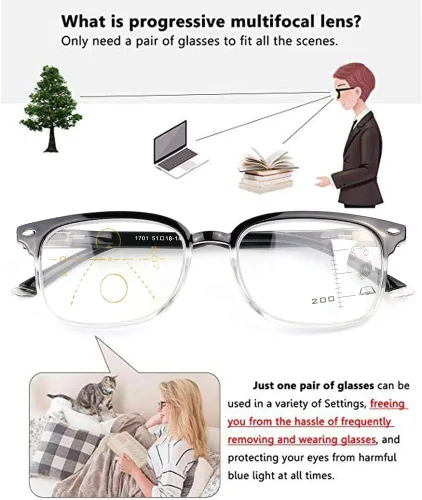 Vista 5 de LBAYOHO - Lentes de lectura progresivos multienfoque para mujeres y hombres, con bloqueo de luz azul, lectores para lentes transparentes, 100%