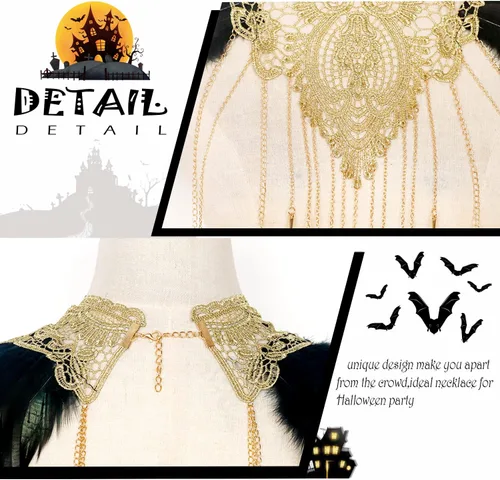 Vista 2 de L'VOW Real Negro Pluma Arnés Collar Collar Collar Babero Halloween