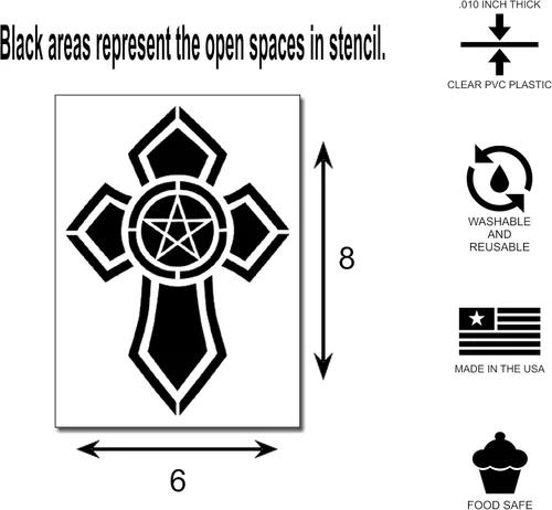 Vista 2 de Cruz gótica con centro de estrella de pentagrama, plantilla reutilizable para manualidades (pequeña 6 x 8 pulgadas