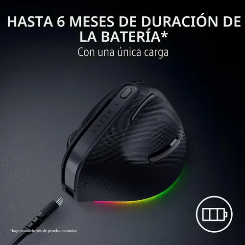 Vista 5 de Ratón Inalámbrico Vertical Razer Pro Click V2: Diseño Ergonómico de 6 Botones - Comando AI de Un Clic - Compatible con Windows y Mac - Conectividad