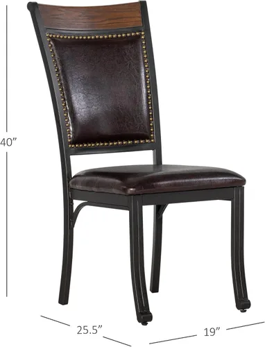 Vista 3 de Powell Furniture Franklin - Juego de 2 sillas de comedor de metal y piel sintética con clavos acentuados en madera, color marrón oscuro
