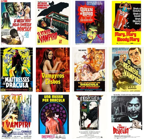 Vista 2 de Calendario de pared 2025 [13 páginas de 8 x 12 pulgadas] Vampiros thriller de películas vintage Carteles de película cubre película de explotación