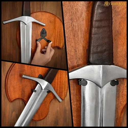 Vista 9 de Mythrojan Wooden Sword Wall Mount Medieval Sword Plaque Holder with Hardware Single Sword Display Hanger