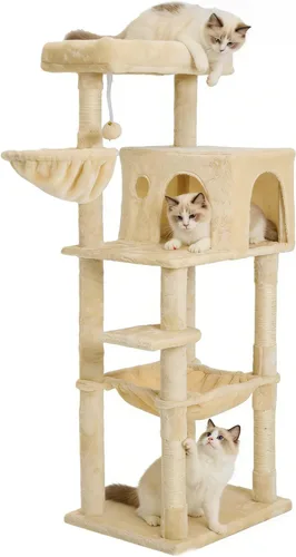 Vista 17 de Árbol para gatos de 35.8 pulgadas con cama doble para gatos y hamaca, rascador de felpa con plataforma cómoda para dormir y pelota de juguete