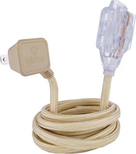 Vista 14 de Globe Electric 22810 - Cable de extensión de tela de 9 pies, 3 salidas polarizadas, enchufe de ángulo recto, 125 voltios, negro, decoración