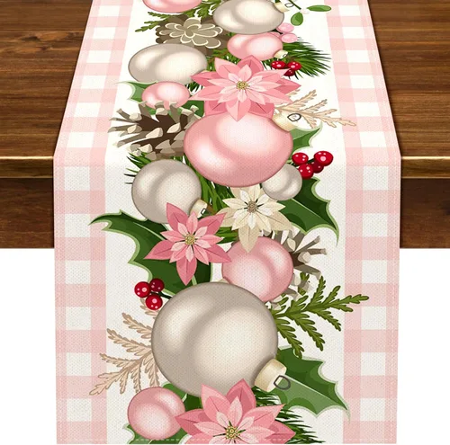 Vista 10 de Nepnuser Juego de 4 Manteles Individuales de Navidad a Cuadros Vichy y de Búfalo Rosa y Blanco, Decoración Navideña para Hogar Cocina Mesa de Comedor