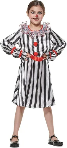 Vista 2 de FantastCostumes Disfraz de payaso de circo a rayas espeluznante de Halloween para niñas