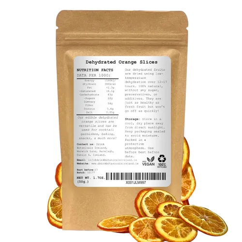 Vista 2 de Rebanadas de naranja deshidratadas en forma de ruedas Aprox. 17+ rebanadas 100% Natural Sin azúcar Sin gluten Ruedas de naranja
