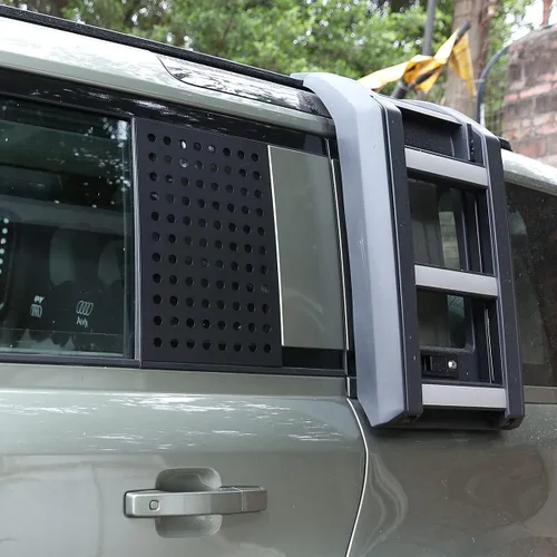 Vista 5 de Para Land Rover Defender 110 2020 2021 Aleación de aluminio Puerta trasera del coche Ventana lateral Cubierta del panel protector de vidrio