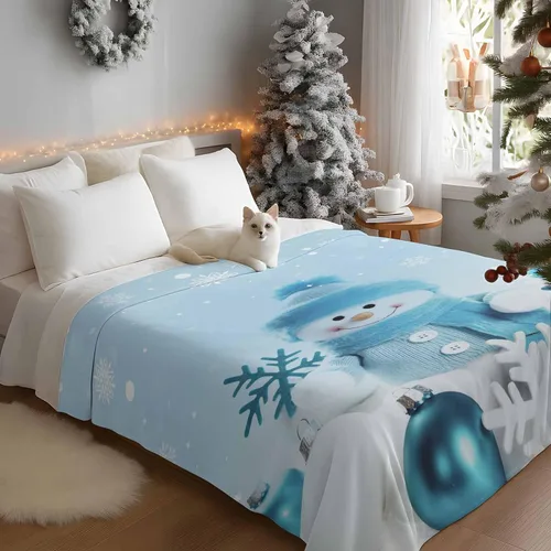 Vista 5 de Mantas de Tiro de Muñeco de Nieve de Navidad, Manta de Vellón Suave de Vacaciones de Invierno Decorativa para Hogar Sofá Sillón Silla Sala de Estar