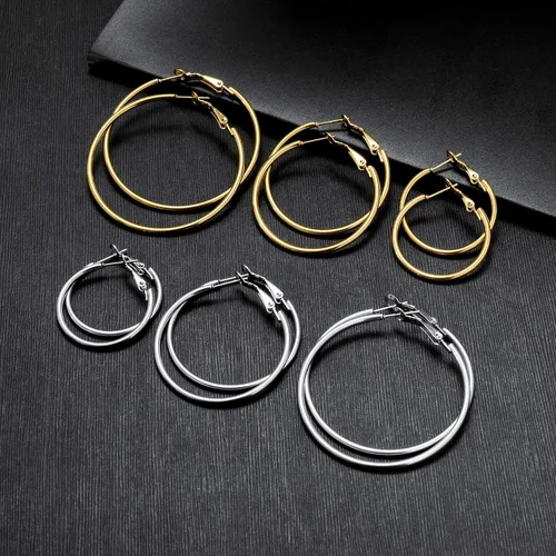 Vista 4 de Juego de 6 pares de aretes de aro chapados en oro de acero inoxidable para mujeres y niñas aros hipoalergénicos para mujer 304050in Acero inoxidable